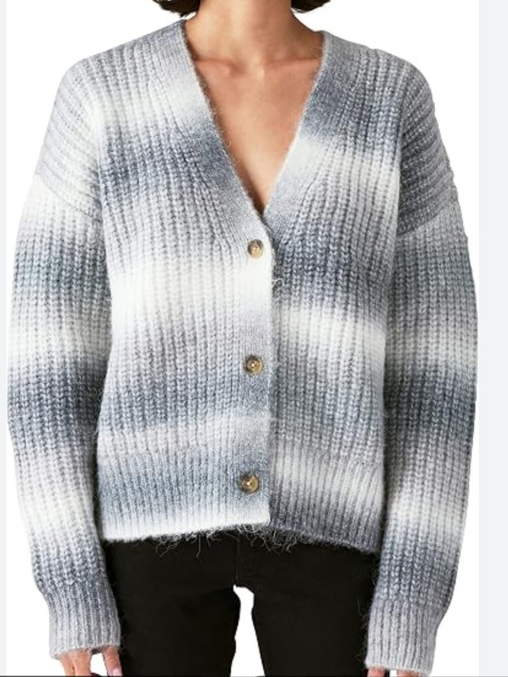 LUCKY BRAND Ombre Gray White Striped Wool Blend Knit Cardigan Size XXL